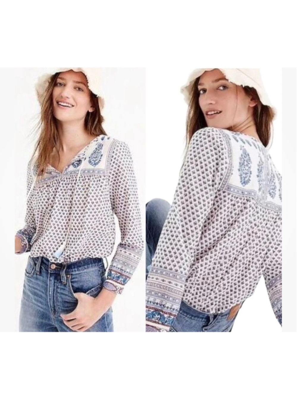 J.Crew Point Sur Bohemian Retro 70s Cotton PopoverPeasant Blouse SZ Small EUC